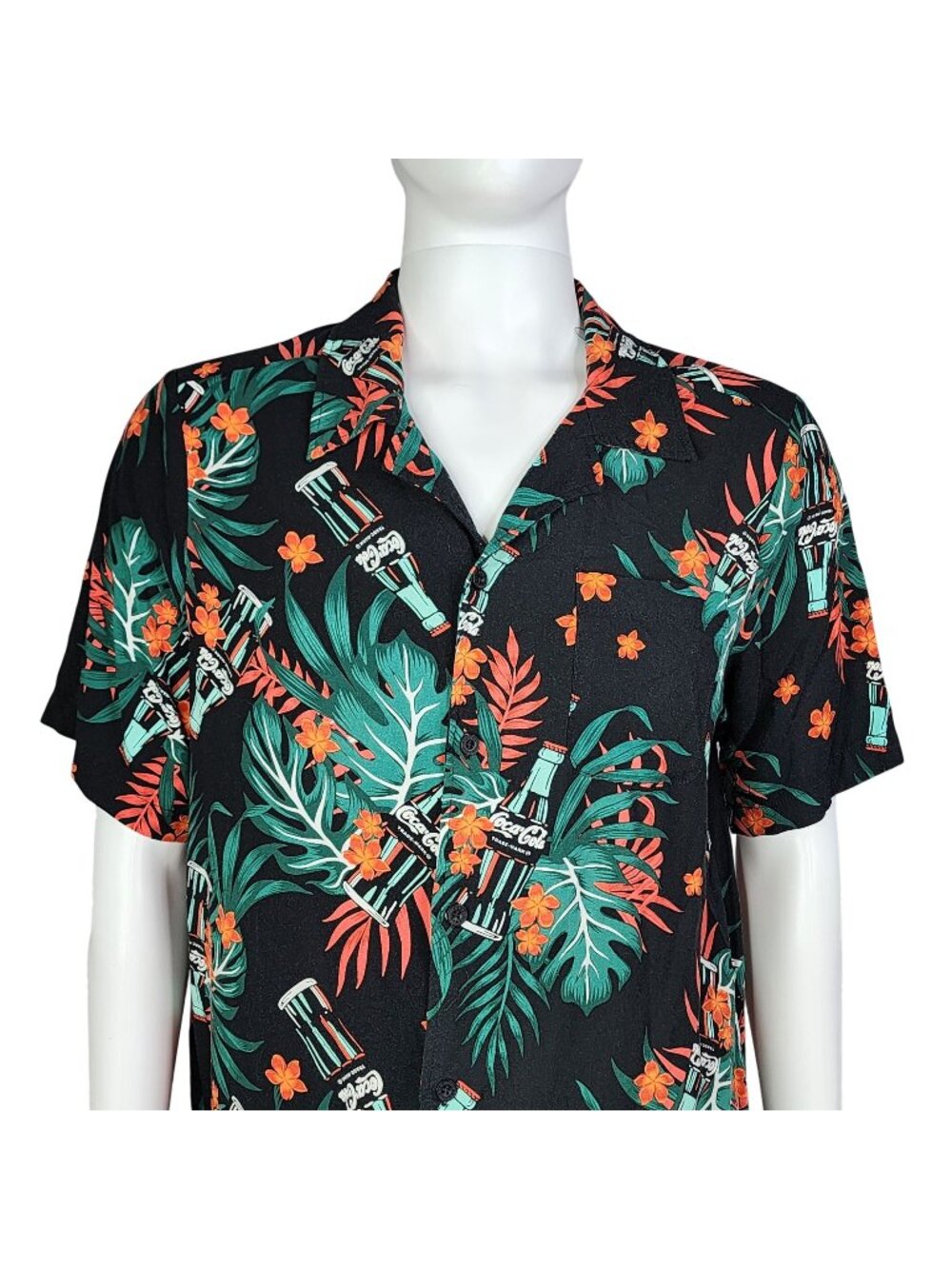 Coca-Cola Tropical Hawaiian Alpha Short Sleeve Button Shirt Men's Large